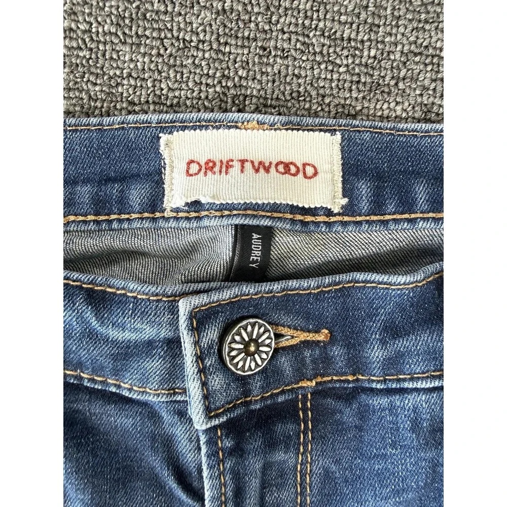 Driftwood Jeans Womens 28 Blue Audrey Skinny Floral Embroidered Stretch Raw Hem - Picture 4 of 8